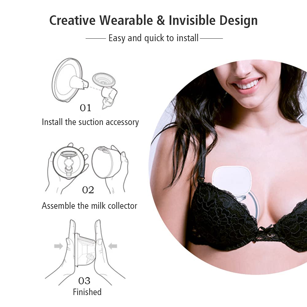 lyrlody Wearable Electric Breast Pump with 27mm Flange, Adjustable 2 Modes & 5 Levels, Silent Motor & Leak Proof Design for Discreet Use at Home Office Gym (Pink2)