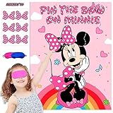 BODHIS Pin The Bow on Minnie Party Game Mouse Cartoon Theme Party Supplies Pink Mouse Large Waterproof Poster