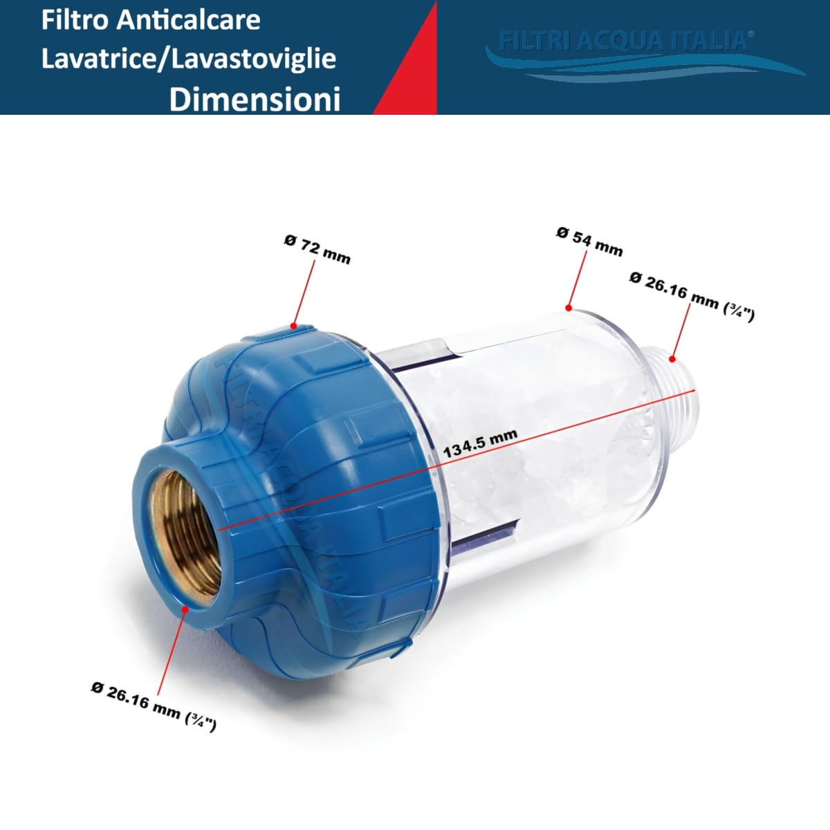 Filtro Anticalcare per Lavatrice e Lavastoviglie + Ricariche di Polifosfato da 1,5 kg (10 ricariche) Attacchi in ottone 3/4"