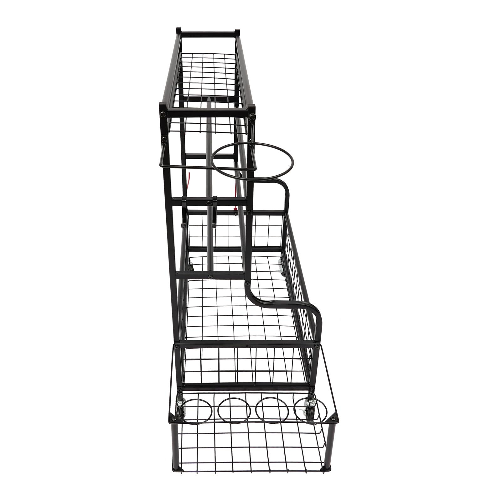 JIDIJINGH - Scaffale per attrezzi sportivi a 4 livelli, in acciaio al carbonio, multifunzione, con 4 ruote, 8 ganci e contenitori, capacità di carico di 160 kg, nero, 102 x 40 x 93 cm