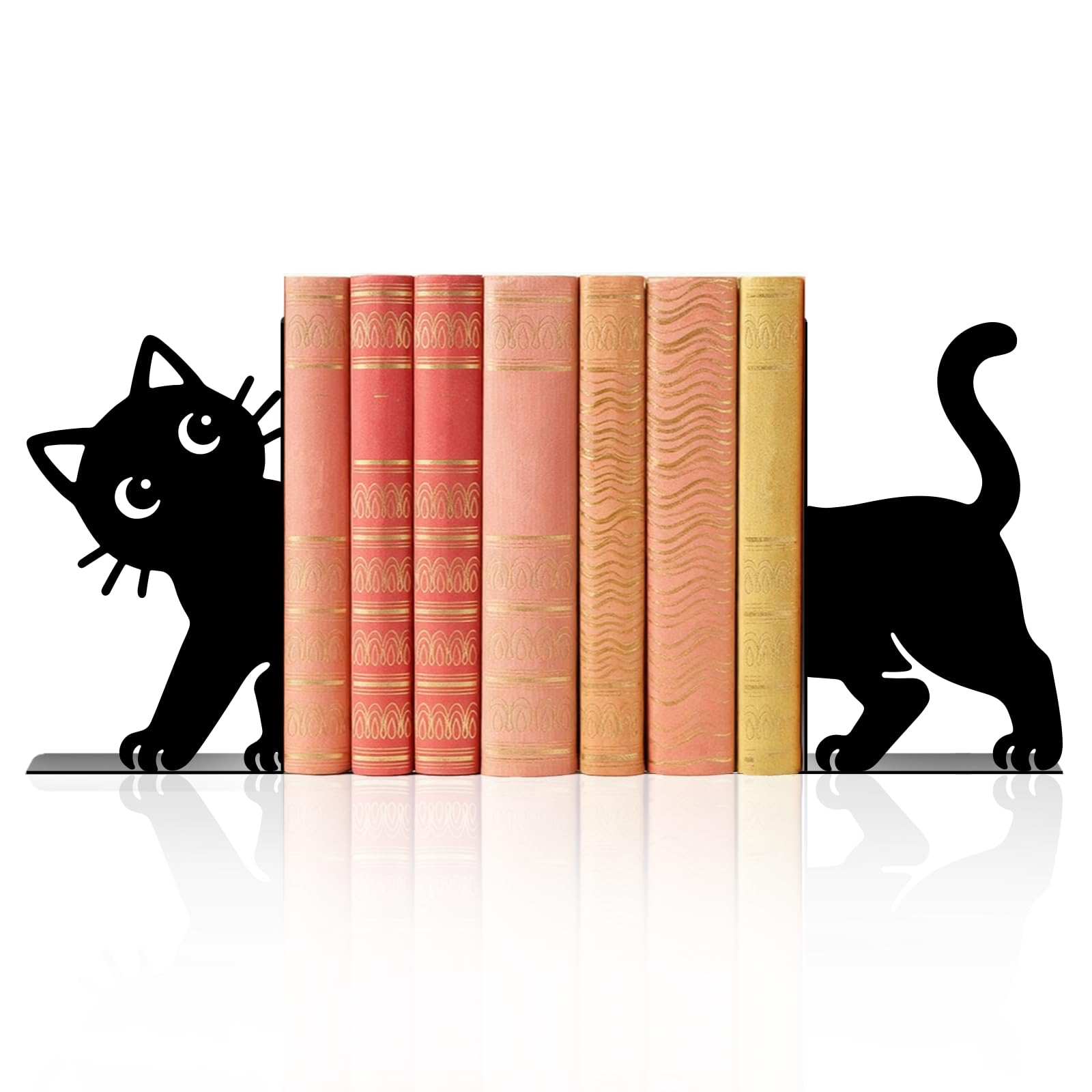 Peacoblue Serre Livre Original Metal Noir, Serre-Livres Chat Espiègle Design Moderne Serré Livre Decoratif Bureau pour Bureau, Cuisine, Étagère et Bibliothèque, 1 Paire