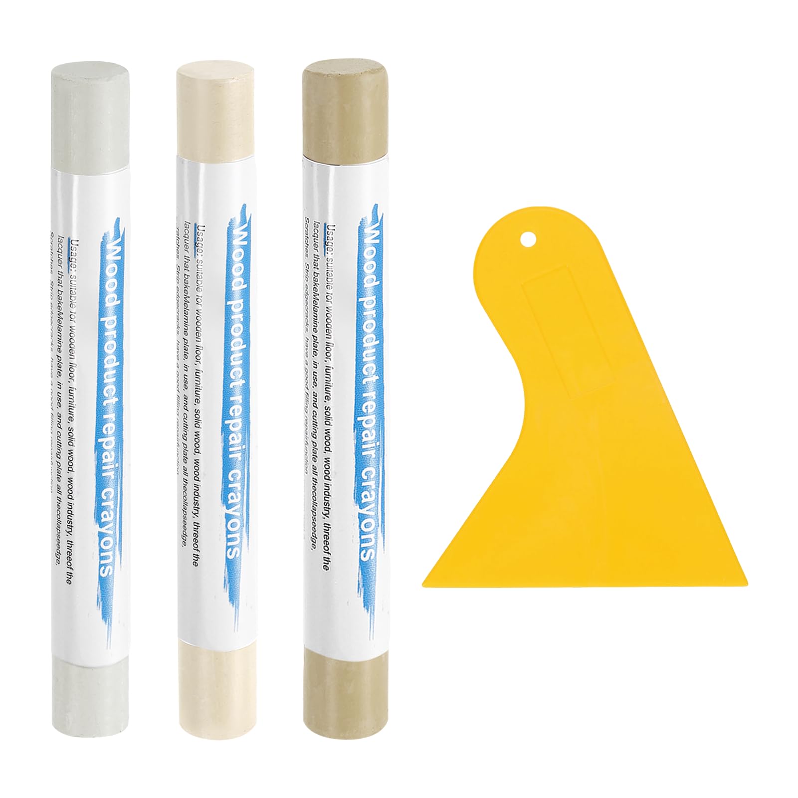 sourcing map 3Pcs Wood Filler Sticks, Furniture Scratch Repair Wax Crayons Furniture Touch Up Markers Wood Repair Wax Kit with Spatula for Wood Furniture Floors, 3 Colors Cream White Series