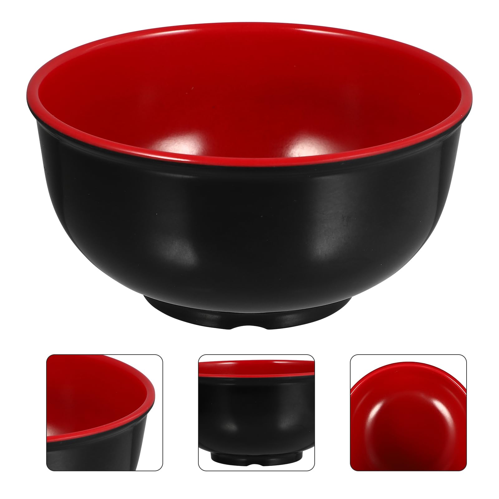 Hemoton 4 Stück Melamin Müslischalen, kleine Servierschüssel, 15,2 cm, unzerbrechliche große Müslischalen, Suppen-/Müslischalen für Suppe, Ramen, Müsli und mehr (Schwarz Rot)