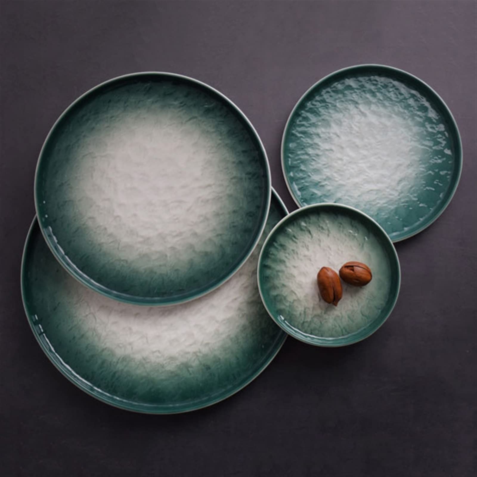 Talerze Obiadowe Stopniowy zielony talerz Domowy ceramiczny do jadalni Wzór z kamieniem Płaski obiadowy Talerz deserowy Kuchnia Restauracja Prosty płaski Głęboki