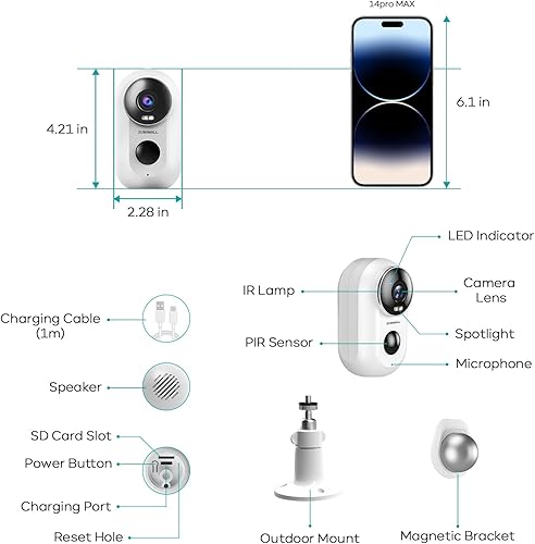 Miniatura 9 de ZUMIMALL Cámaras de seguridad inalámbricas para exteriores con soporte magnético, paquete de 4 cámaras de seguridad a pilas para exteriores con
