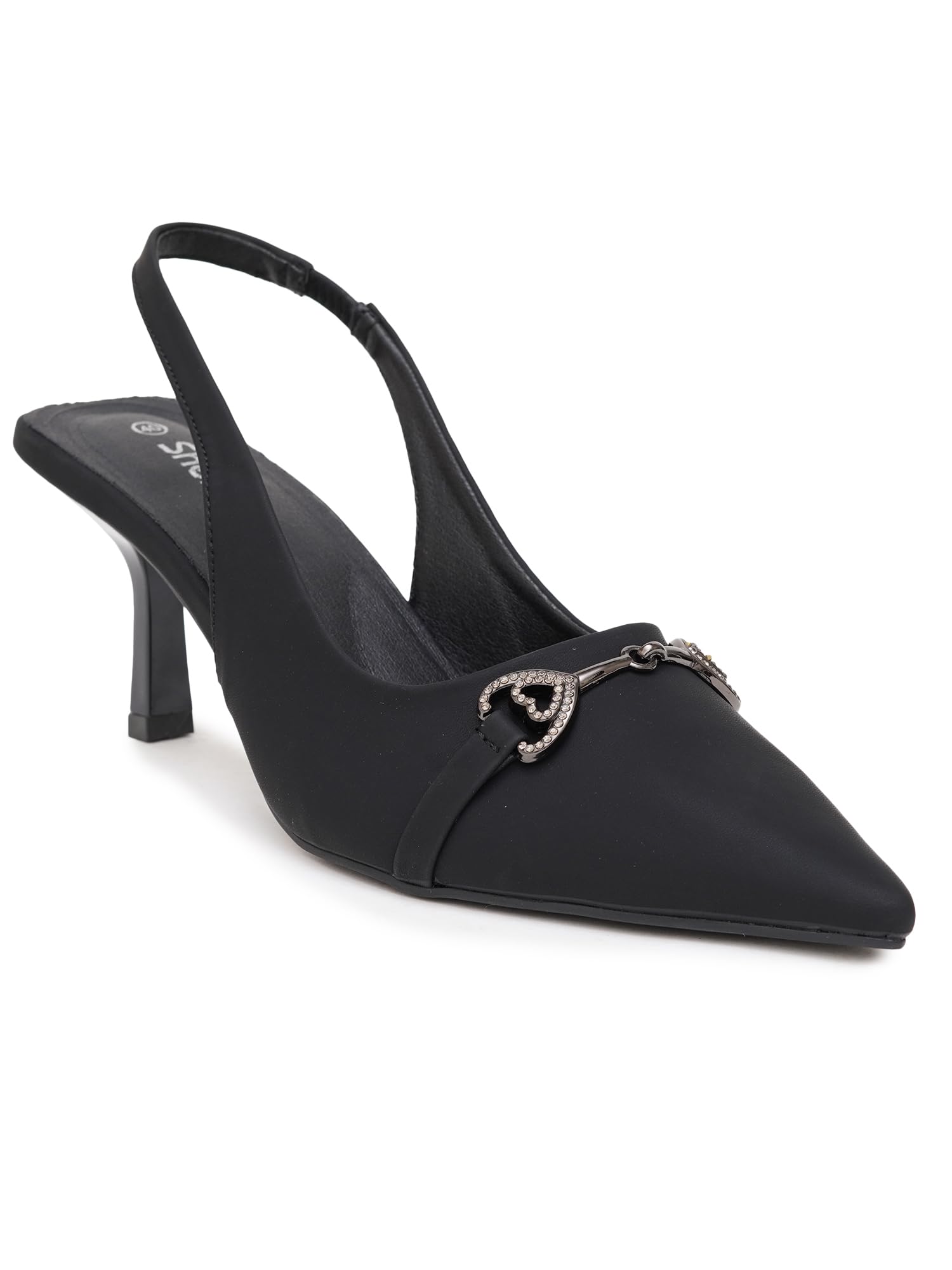 Women's Stylish Slingback Heels | Pointed Toe Party & Formal Wear Sandals | Comfortable Mid Heel with Crystal Heart Embellishment | Elegant Office & Wedding Shoes for Girls & Women(207)-image-15