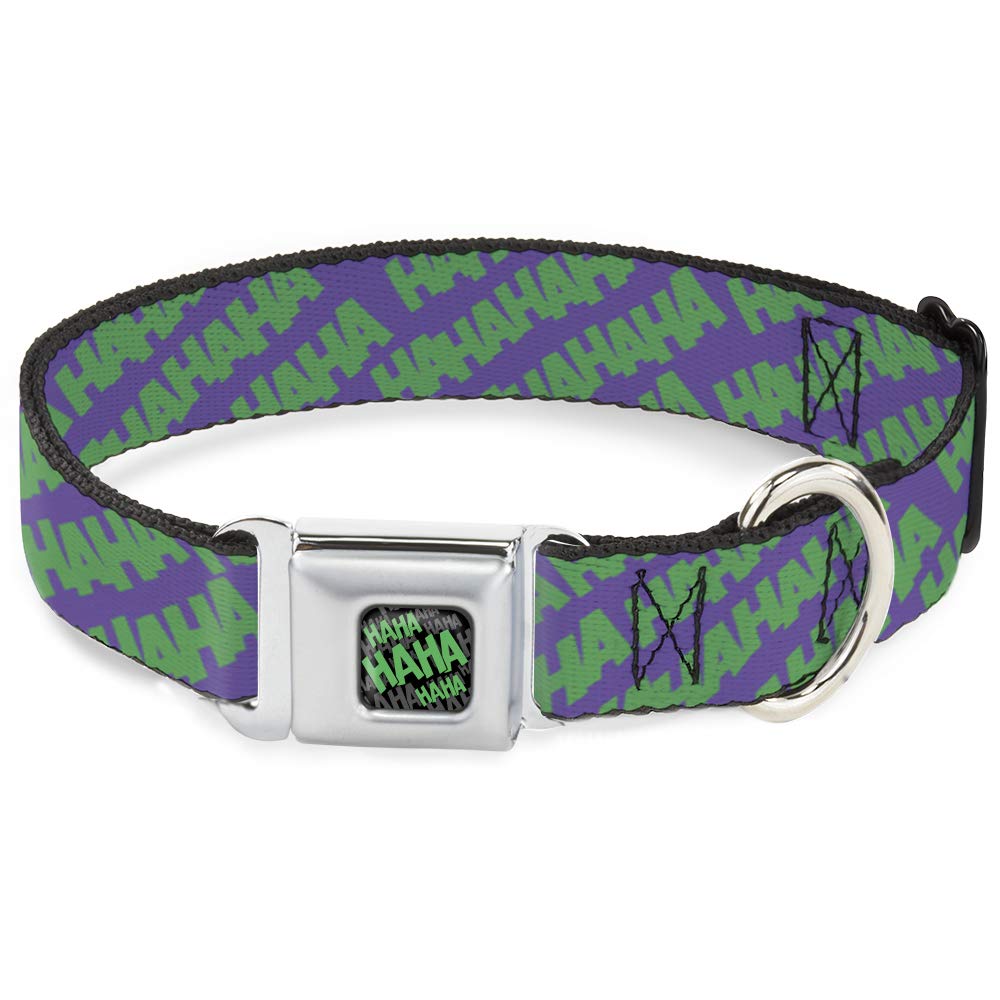 Dog Collar Seatbelt Buckle Joker Ha Ha Ha Purple Green 13 to 18 Inches 1.5 Inch Wide