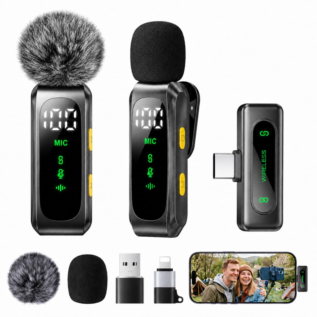 Micrófono inalámbrico para iPhone, Micrófono Mini con Protectores
