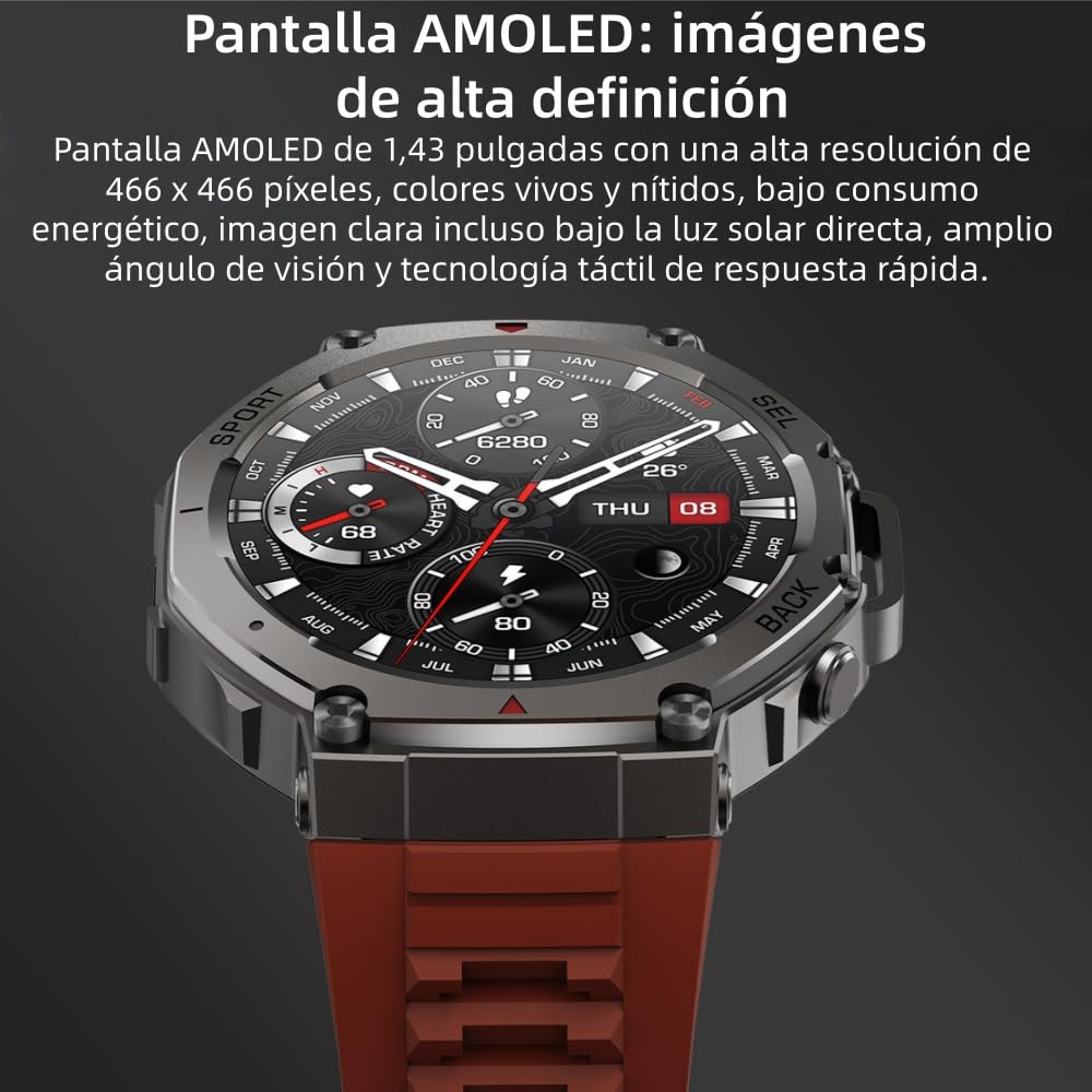 MEIION sekoda GPS smartwatch para Hombre y Mujer con Llamadas Bluetooth, 1,43" Pantalla, Pulsómetro, Monitor de Sueño, Podómetro, 170+ Modos Deportivos y Correa de Silicona Suave