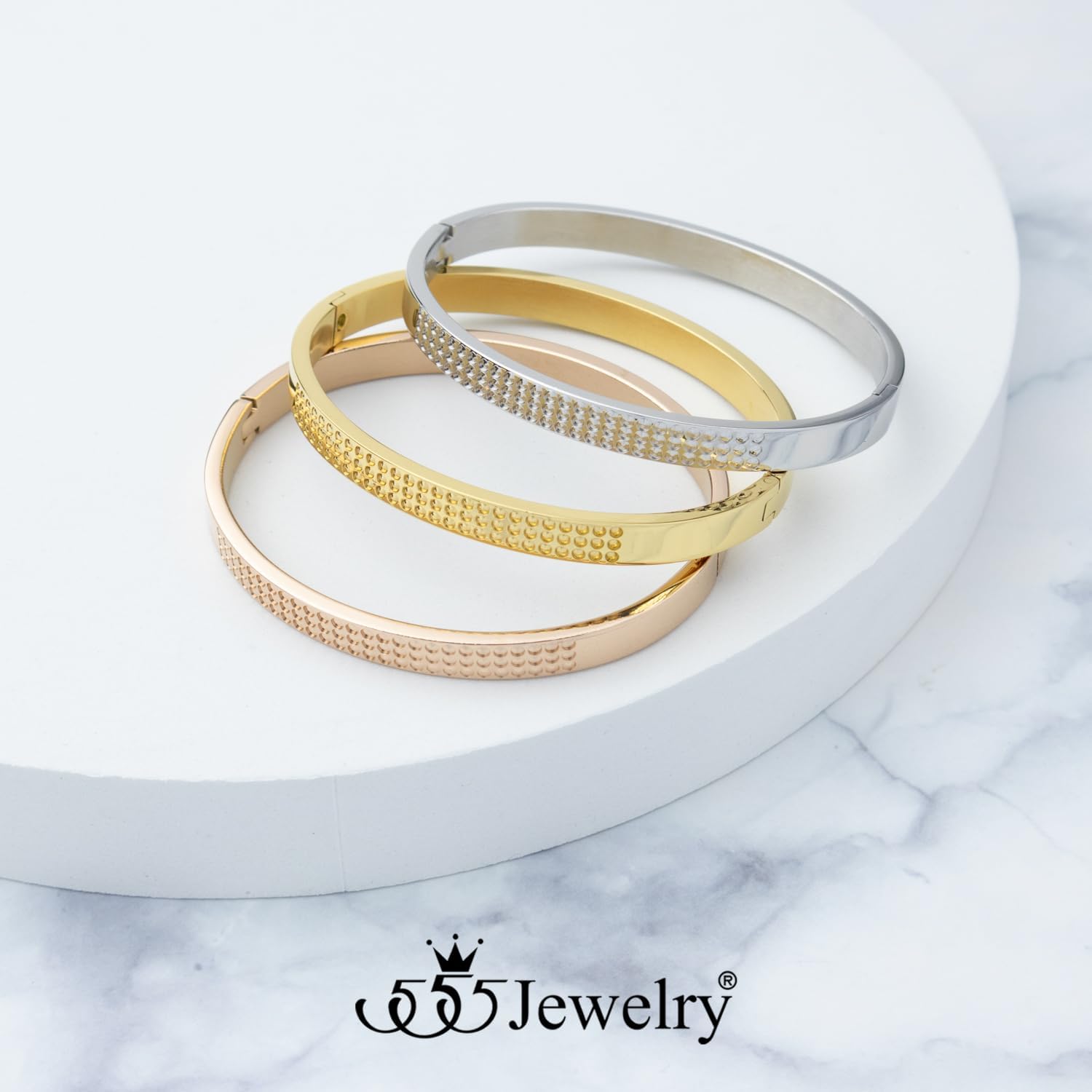 555Jewelry 6MM Stainless Steel Solid Durable Circle Patterned Bangle Bracelets for Women Men Hinged Bangles for Women Girls Boys - Image 7