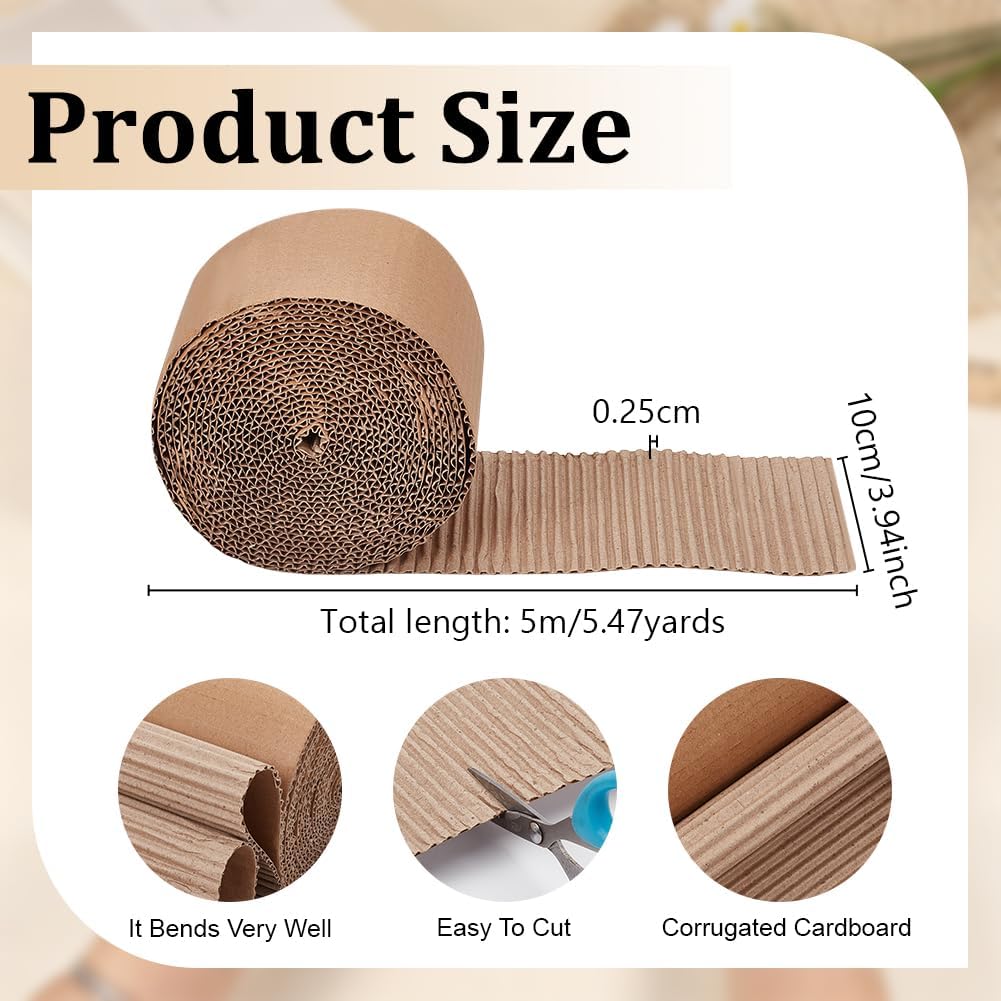 OLYCRAFT Corrugated Cardboard Rolls 4x197 Inch Singleface Corrugated Paper Roll Shipping Protection Roll Large Corrugateds Wrap Paper Sheet Packaging Wrap Cardboard for Moving Protecting Fragile Items
