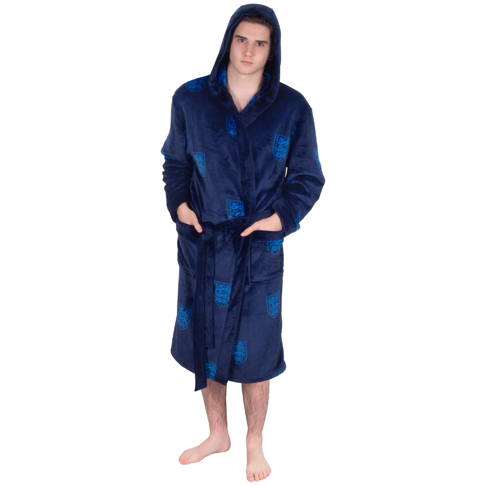 England Official Football Gift Mens Fleece Dressing Gown Robe Navy Medium