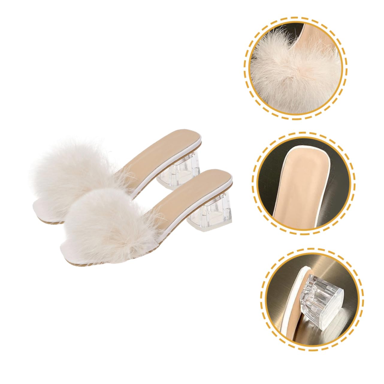 Ipetboom Pantuflas Peludas Tacón Transparente Talla 39 Beige para Mujer