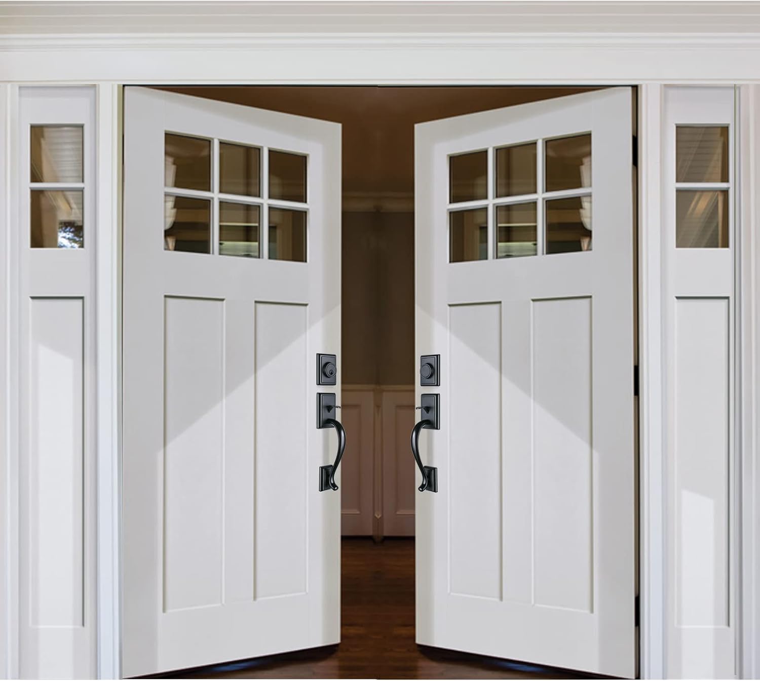 Double & Single Front Door Handle Set with Knob, Different Keys