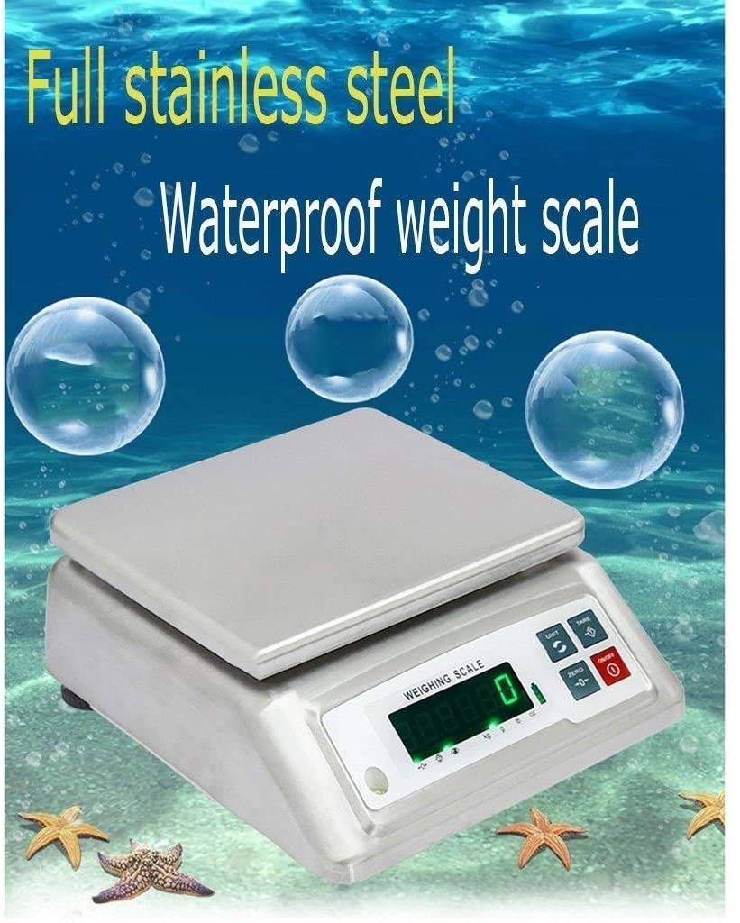 Elektronische Küchenwaage， wasserdicht， 30 kg/0，5 g， Edelstahl， IP68， präzise Digitale Waage， Industriewaage， Tara- und Nullfunktion， für Portopakete，Silver-3kg/0.5g