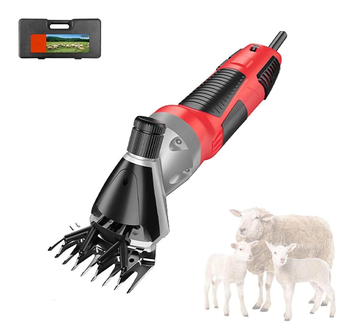 Pxkmouy Electric Professional Sheep Shears,6 Speeds Heavy Duty Animal Grooming Clippers for Sheep Alpacas Goats Heavy Duty Trimmer Portable Electric Hair Fur Grooming Clippers,Horsehair Red