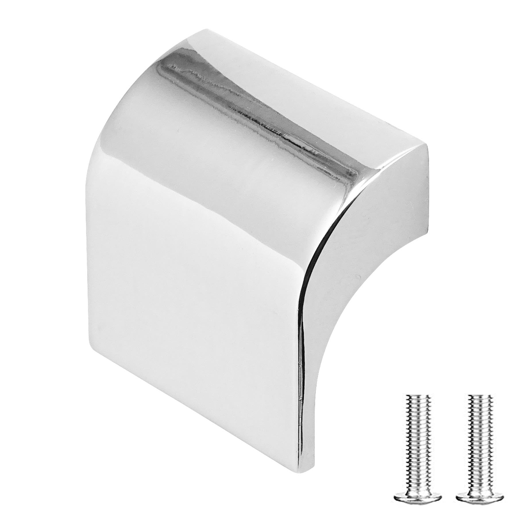 Decoranddecor Amory Curved Square Knob Pull Handle for Cupboard Cabinet - Zinc 32mm Hole Centre (Polished Chrome, 1 Pack)