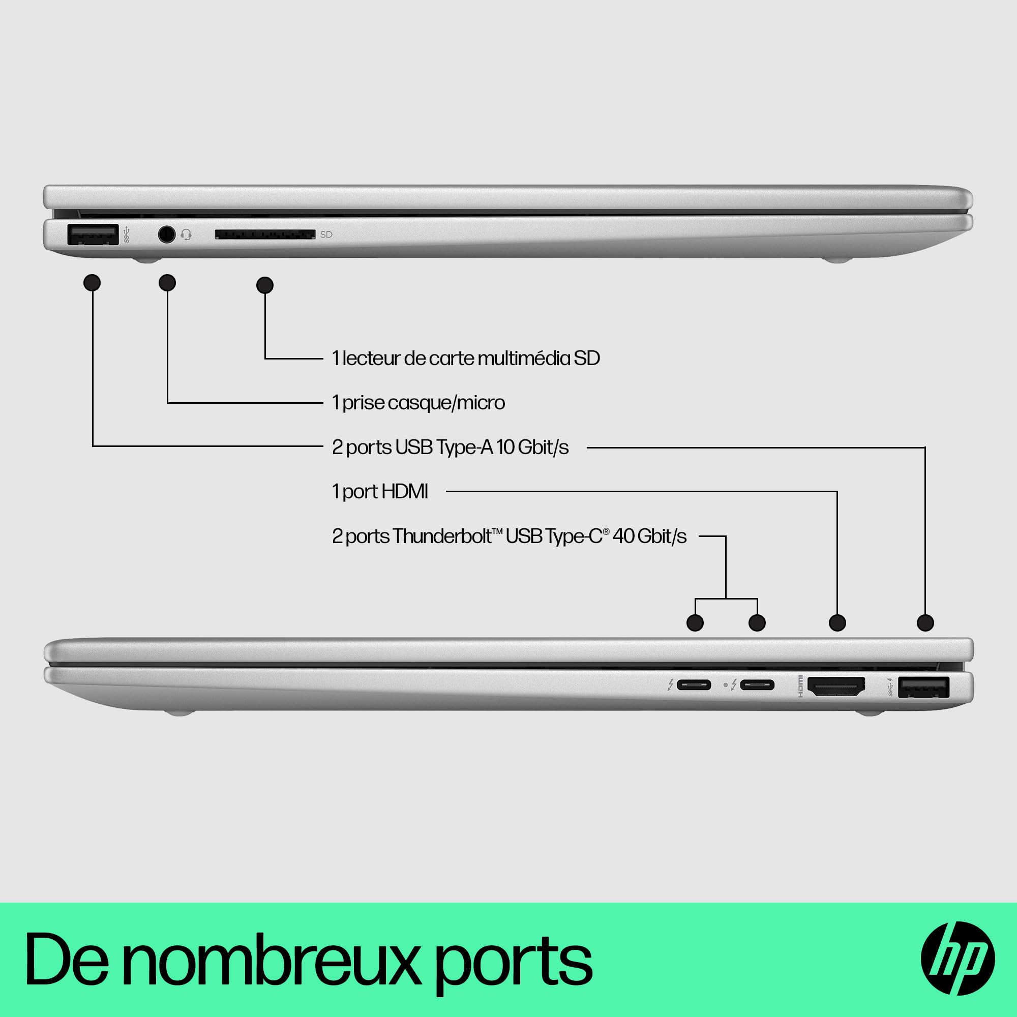 HP Envy x360 15-fe0000sf, Portable Convertible, Intel Core i7 1355U, 16 Go RAM, 512 Go SSD, Nvidia RTX 3050 4 Go, Écran 15.6" FHD OLED, Windows 11, Ordinateur Portable, Clavier AZERTY, Argent