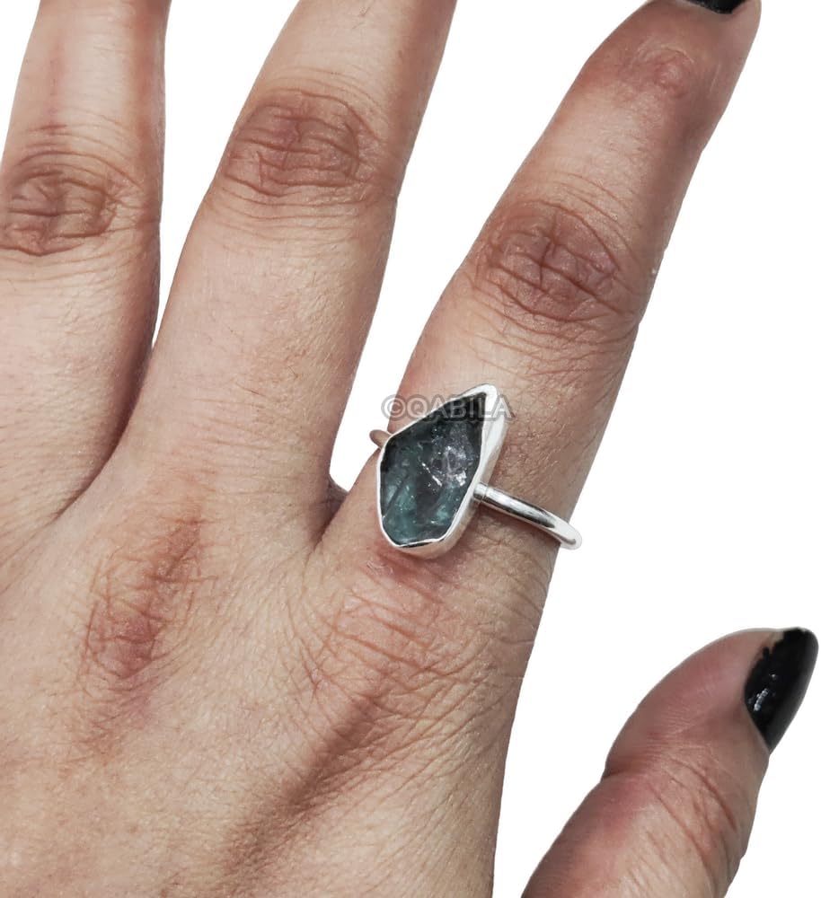 Rough Apatite Rings, Natural Raw Blue Apatite, Genuine Birthstone, Rough Stone Rings, 925 Sterling Silver, Bohemian Ring, Handmade Statement Jewelry, Christmas, Womens Ring, Wedding Gift, Q-1044