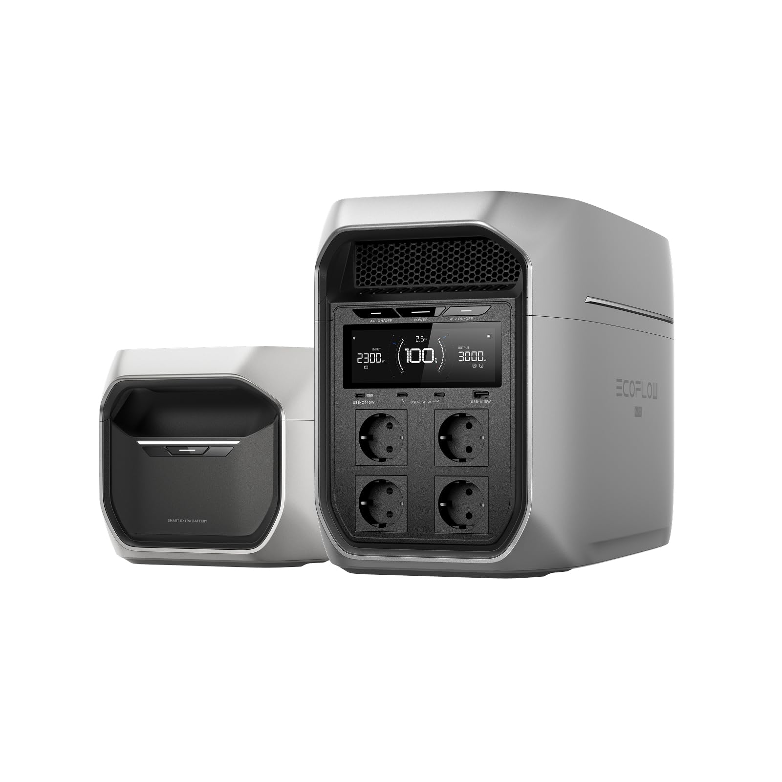 EcoFlow DELTA 3 Max Plus con batteria aggiuntiva, batteria LFP da 4.096 Wh, uscita CA 3.000 W, alimentazione di backup espandibile per campeggio, emergenze domestiche, case mobili e camper