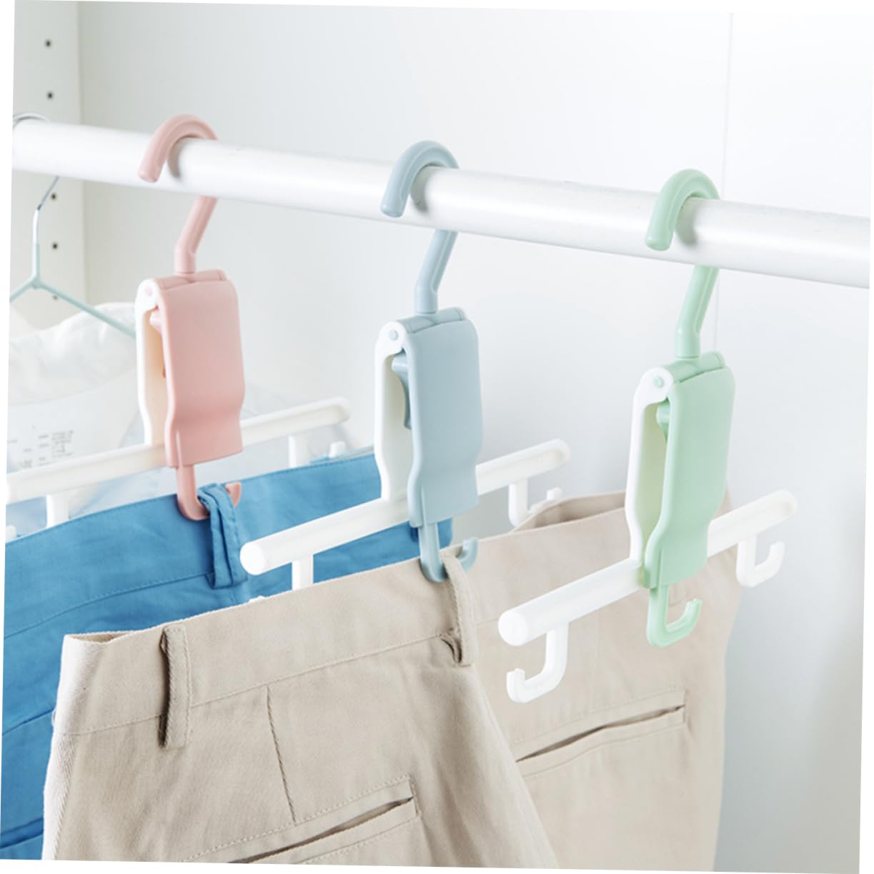 MUELODSIC Pants Hanger Organizer Heavy Duty Plastic Trouser Rack with Skid Hooks for Jeans and Trousers for Closet and Laundry Organization Material