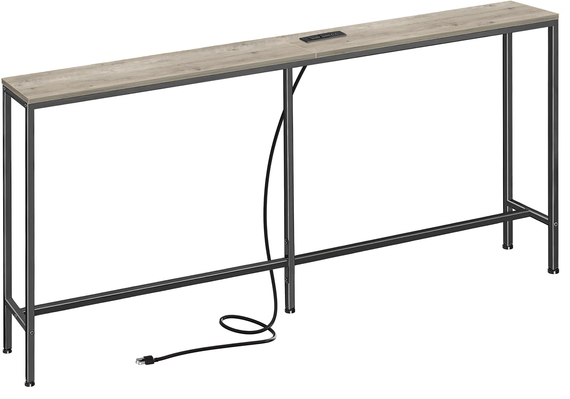 SUPERJARE70 Inch Console Table with Outlet, Narrow Entryway Table for Living Room, Oak