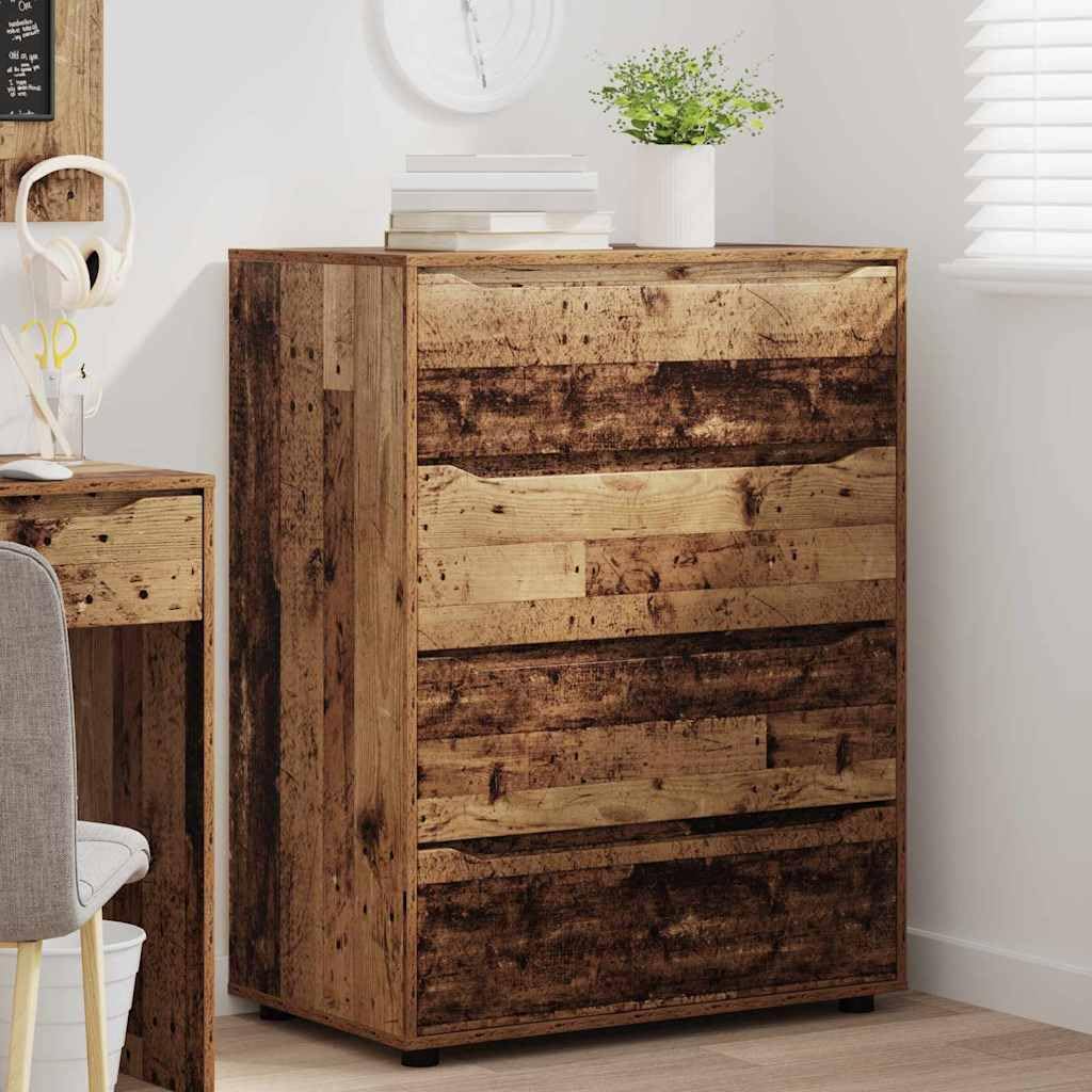 Lot de 2 armoires de rangement en bois recyclé - 80 x 48 x 105 cm - Avec tiroirs et pieds réglables en hauteur