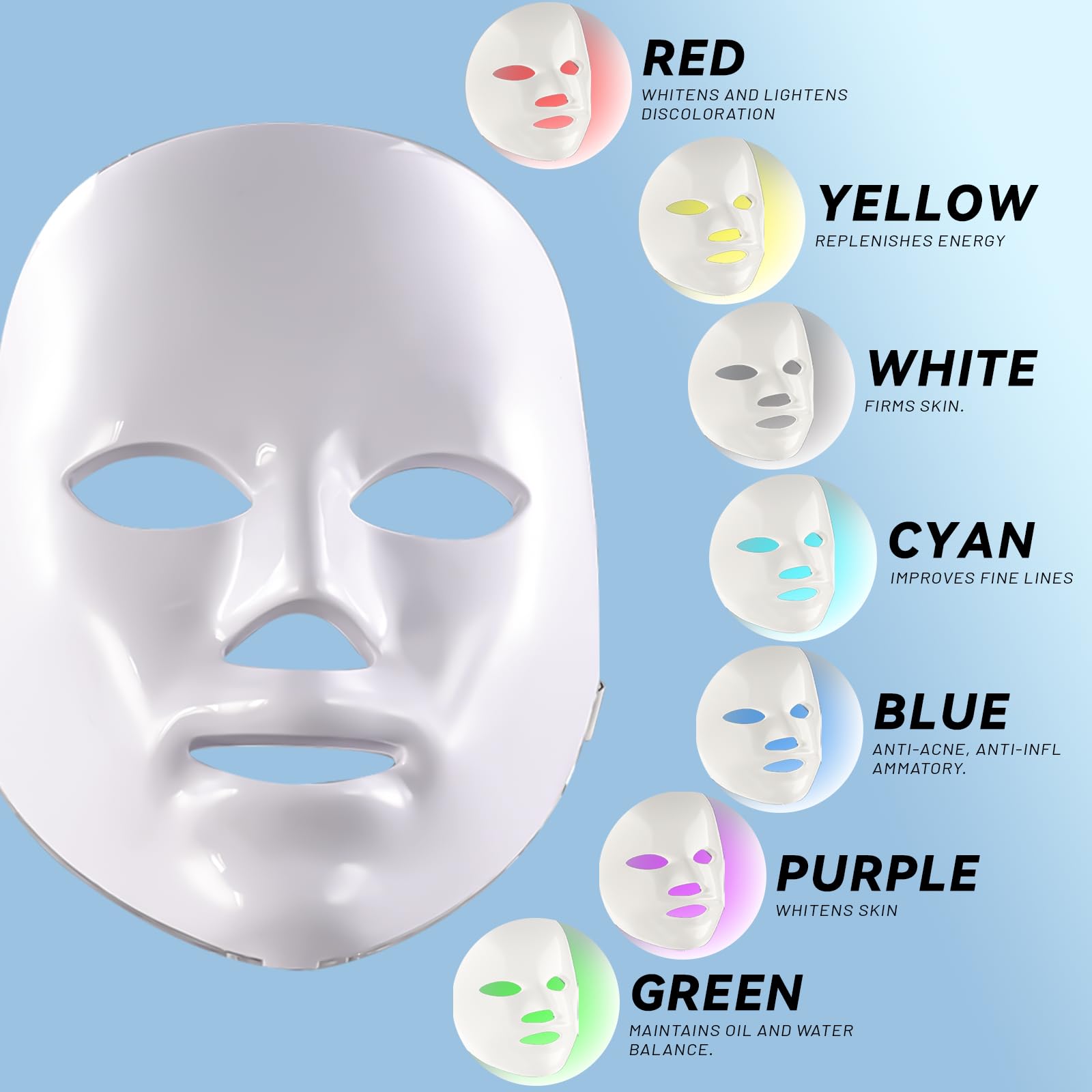 7 en 1 Máquina de Belleza Facial de Hidrógeno con Máscara, Multifunción Facial Cuidado, Reducción de Arrugas e Hidratación (Gris)