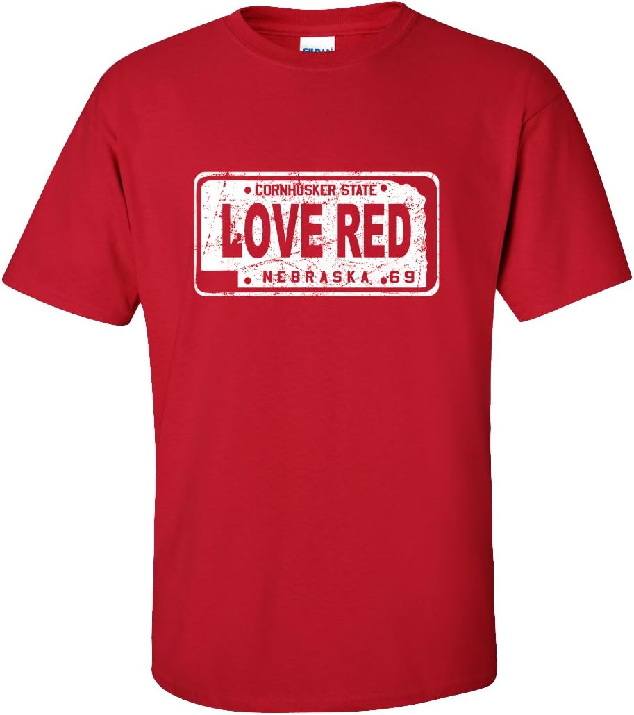 Nebraska Cornhuskers Football Love RED License Plate Tee Shirt
