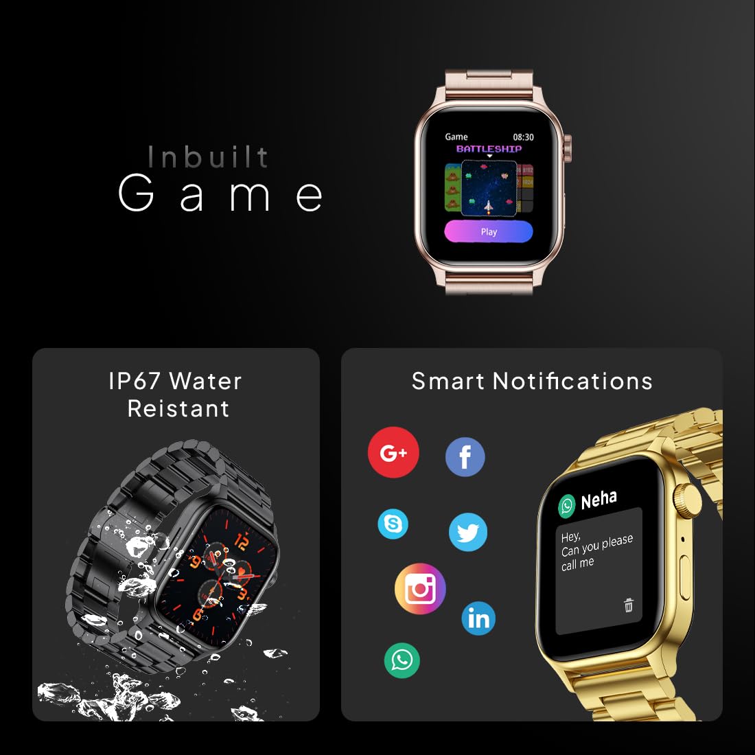 Fire-Boltt Rise Luxe Bluetooth Calling Smart Watch, 1.85”HD Display, AI Outfit Watch Face, 2 Looks in 1 Watch, Extra Straps at ₹99, 120+ Sports Modes, Metal Smartwatch for Men & Women (Gold) — Amazon image 7