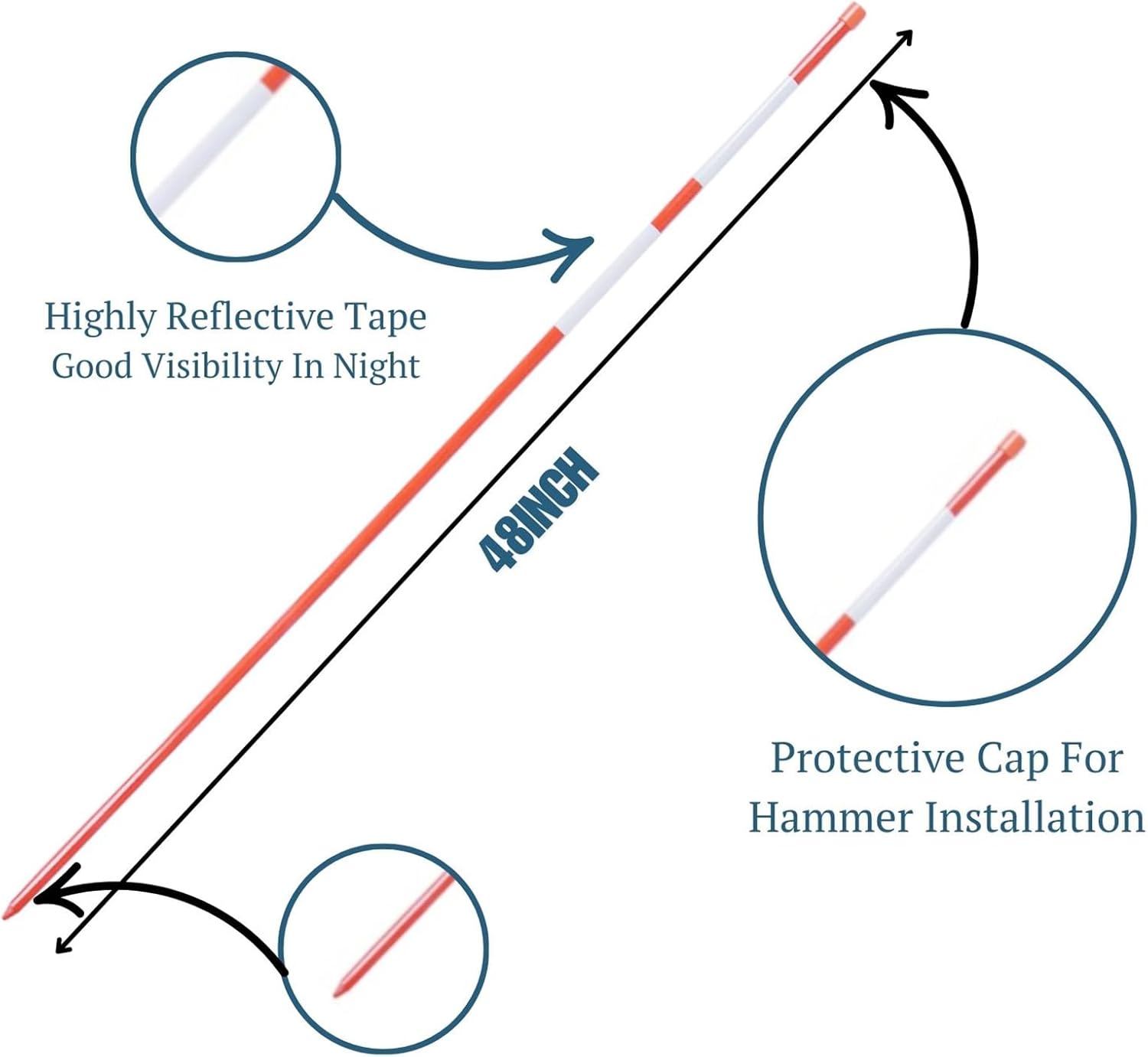 BESEA 48 Inch Driveway Markers 50 Pack Highly Reflective Snow Stakes Driveway Reflectors Garden Stakes with Two Reflective Tapes for high Visibility at Night(5/16 inch Diameter)