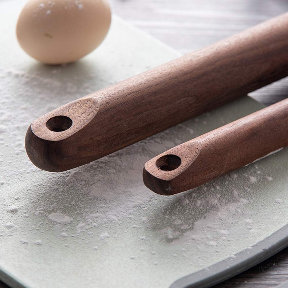 Rodillo de madera Rodillo para masa Rodillo grande de madera maciza de nogal con gancho, ideal for hornear gomitas, galletas y fideos, 28,5 cm de longitud