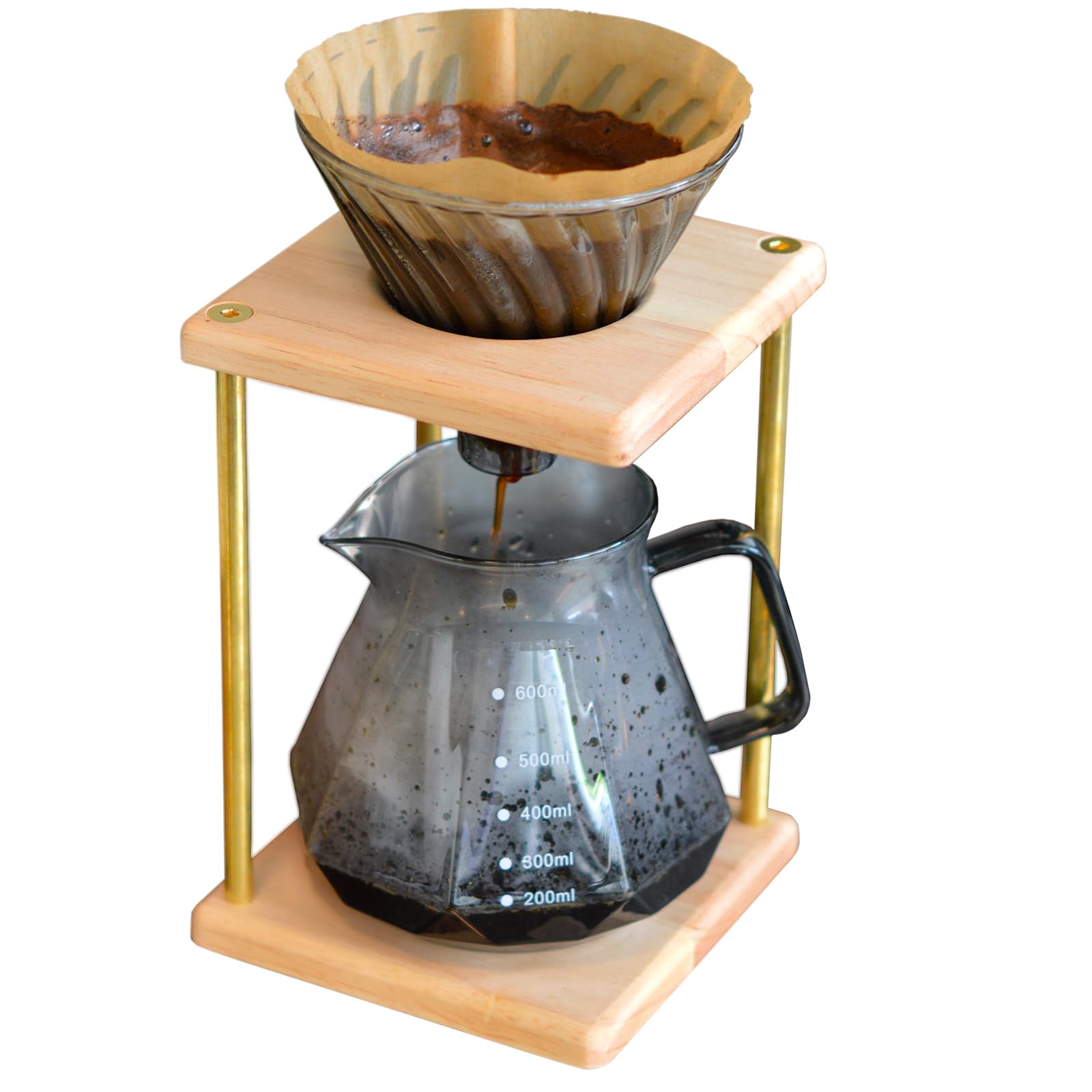 Junxave Pour Over Coffee Stand, Coffee Dripper Holder, Brew Stand, Brass Pillars Design