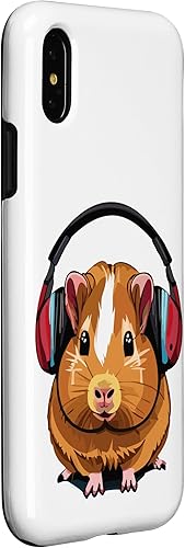 Miniatura 9 de iPhone 12 mini conejillo de indias divertido con auriculares, lindo estuche de conejillo de indias