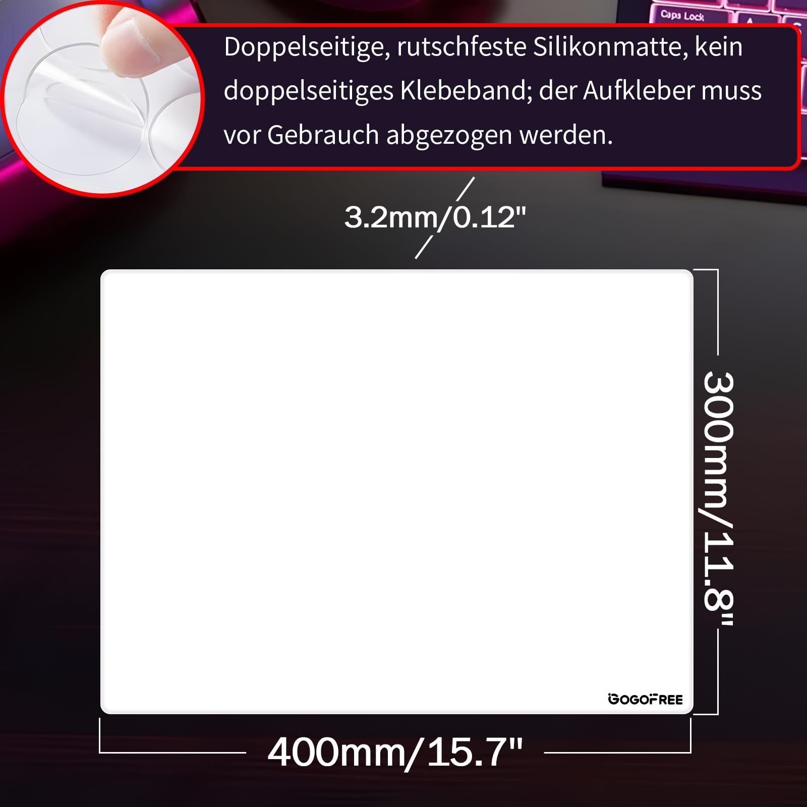 Tappetino per mouse in vetro temperato con superficie dura, finitura ultra latte, tappetino per mouse grande, impermeabile, controllo preciso della velocità per Esports (bianco, 300 × 400 mm)