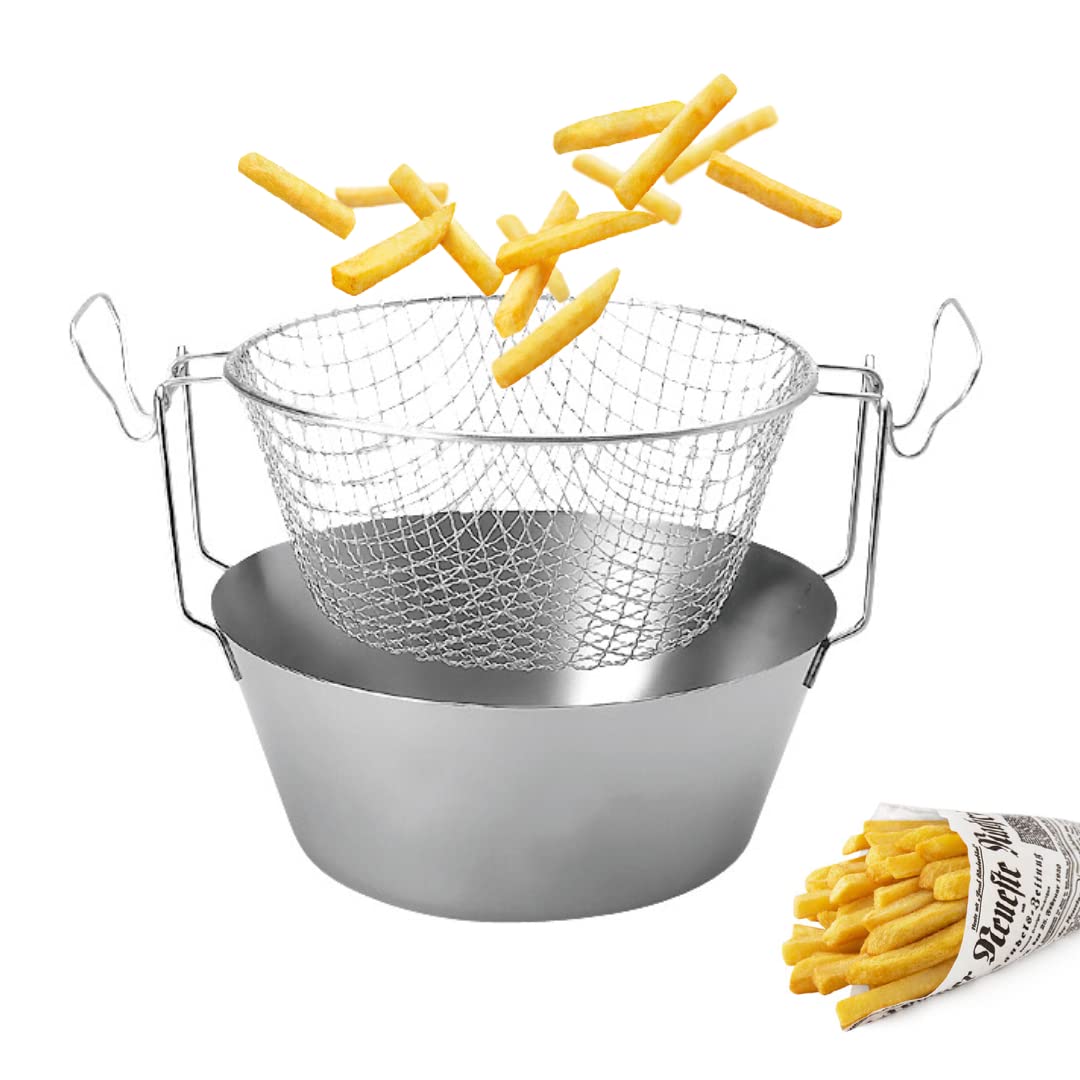 Artame ART23226 – Friteuse inox traditionnelle dite friteuse du Nord fond thermique et panier acier étamé - Ø 26cm, 3.6l