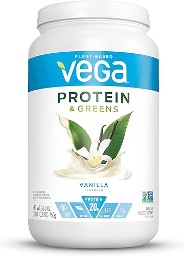 Miniatura 22 de Vega Proteína en polvo Protein and Greens, vainilla, 0.71 oz de proteína a base de plantas más verduras, vegano, sin OMG, proteína de guisante
