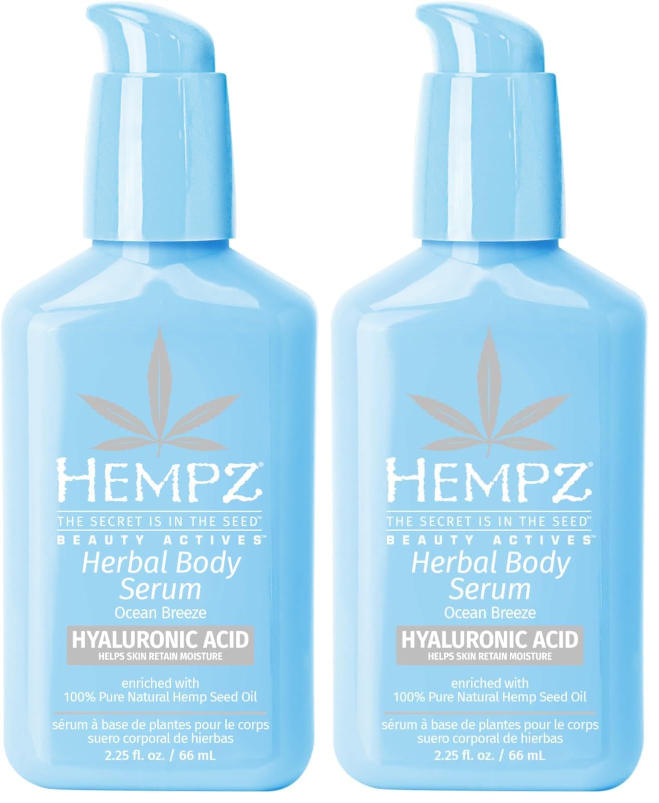 Hempz Travel-Size Body Serum, Beauty Actives Ocean Breeze with Hyaluronic Acid, Lightweight, aftersun care, vacation essential, TSA approved, 2.25 oz (Pack of 2) Ocean Breeze. 2.25 Fl Oz (Pack of 2)