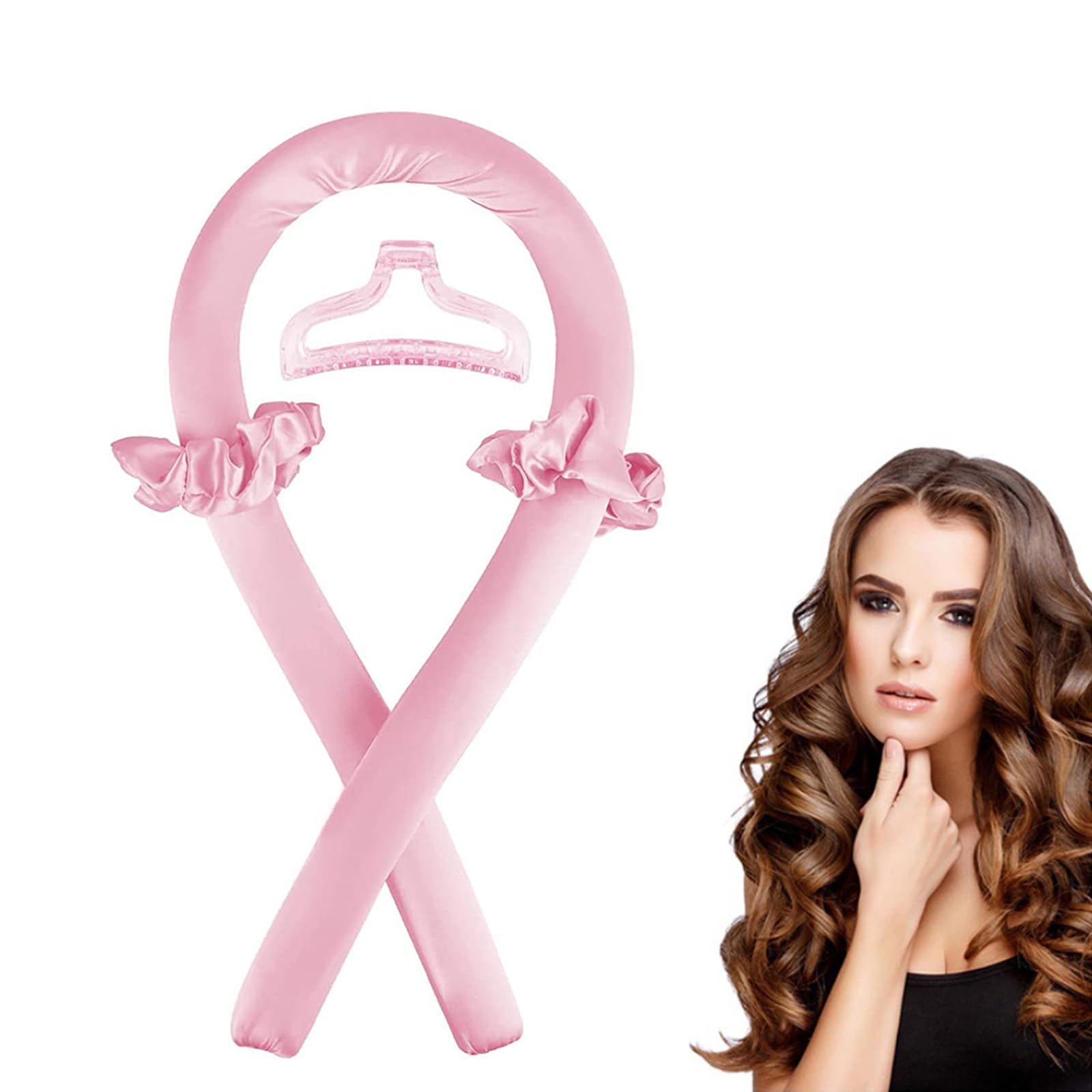 ﻿ Rizador Pelo Sin Calor,palo de pelo rizado sin calor,traje de pelo largo para perezosos,Rizadores de Ondas Con Diadema Suave Para Dormir,adecuado para cabello medio y largo (Rosa) ﻿