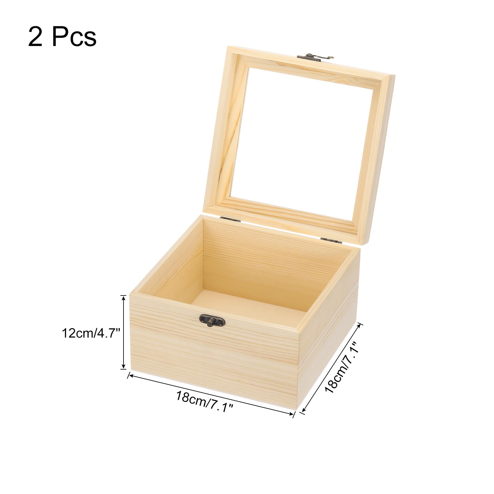 MECCANIXITY Caja expositora de madera sin terminar con tapa con bisagras, caja de almacenamiento de recuerdos de madera pequeña de 2 tamaños con tapa de vidrio para decoración de regalos de joyería, 2