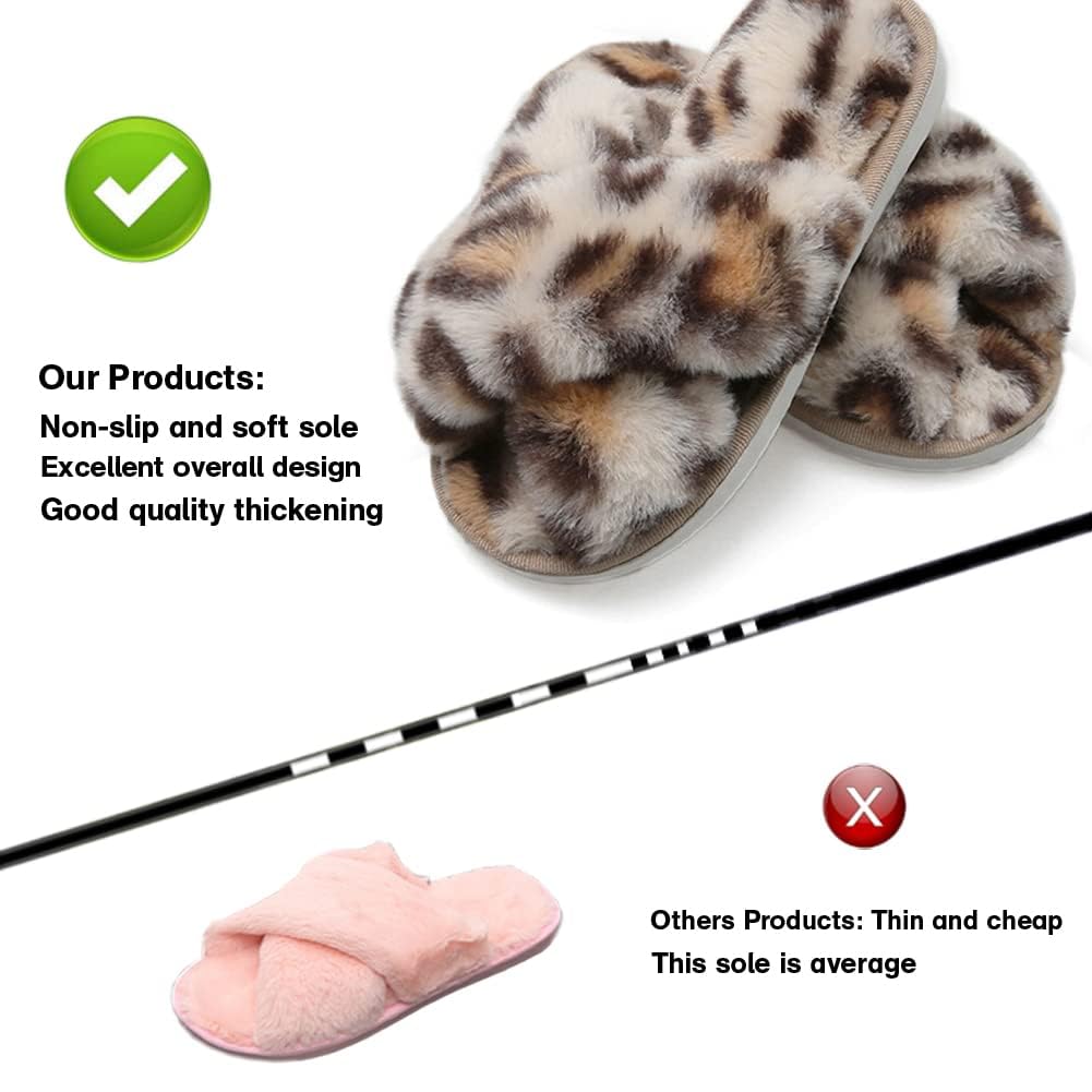 LightFun Pantuflas peludas y esponjosas para niña, con puntera abierta, para niños, con banda cruzada, para niñas, casa, interiores y exteriores