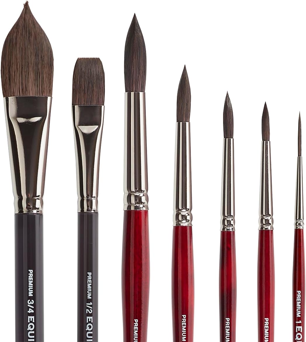 KINGART 1060A Premium 7 Pc. Equinox Watercolor Artist Brush Set, Soft Synthetic Kazan Squirrel, Short Handle, Gift Boxed, Set of 7