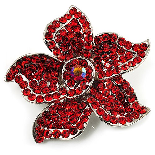 Preisvergleich Produktbild Kleine Brosche Blume diamantiert leuchtrot (Dein Geld)