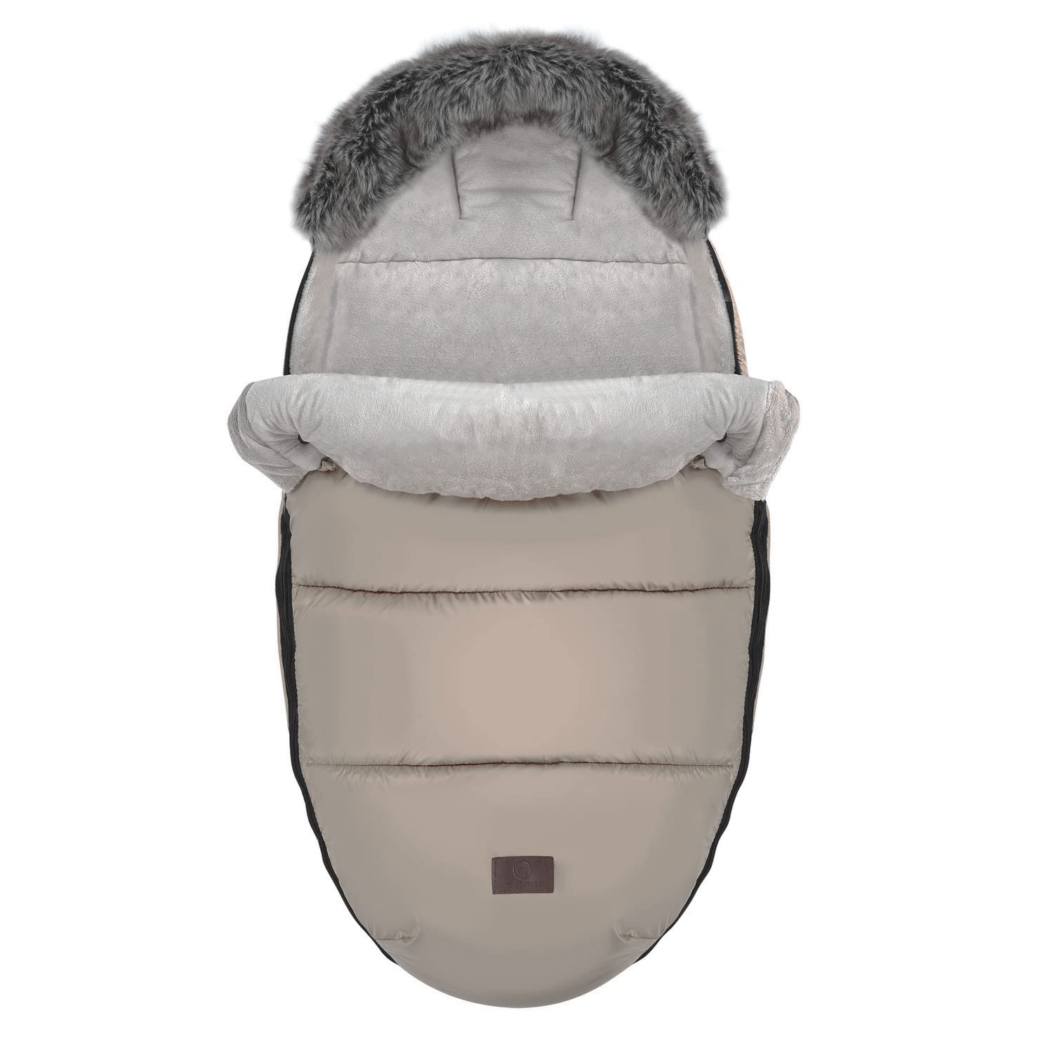 my junior® Lunar Fußsack | kuscheliger Fleece-Innenstoff | inkl. Gurtschlitze für Kinderwagen und Buggy mit 5-Punkt-Gurtsystem - Chai Latte