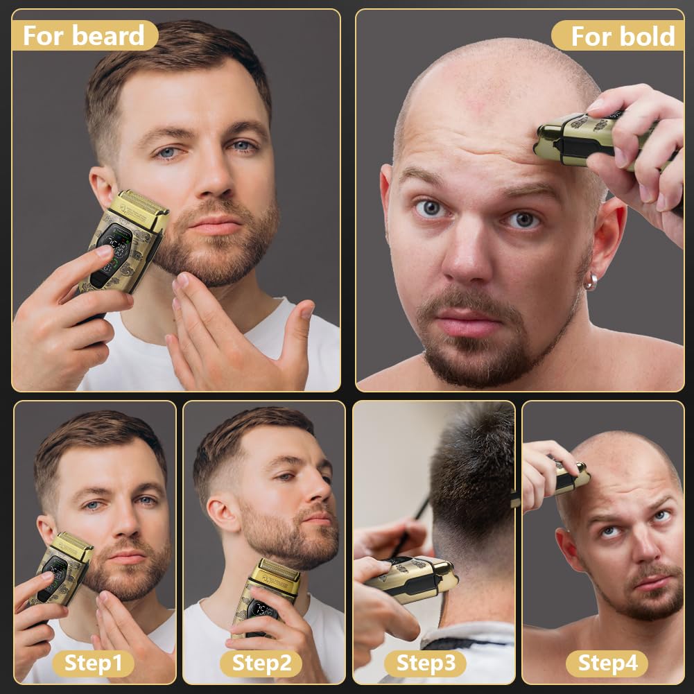 AOOWU Rasoio a Lamina Doppia da Uomo, 2 In1 Rasoio Elettrico Barba e Capelli con Sostituire Staccabile Lame, Portatile Impermeabile Rasoio da Viaggio, Ricarica USB, per Una Rasatura Liscia