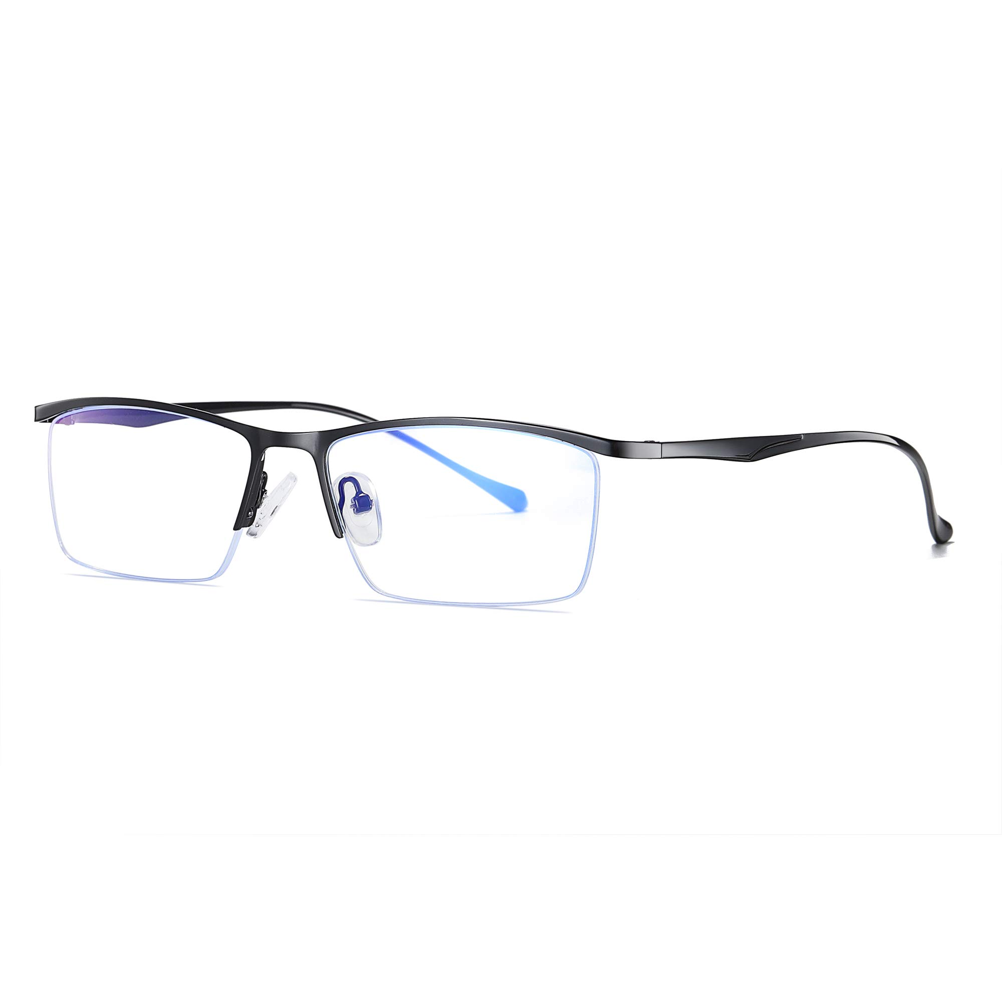 Blue Light Blocking Computer Gaming Glasses for Men Half-Rim Metal Eyewear Frame + Case, Anti-Glare Anti-Eyestrain Anti-Fatigue Black