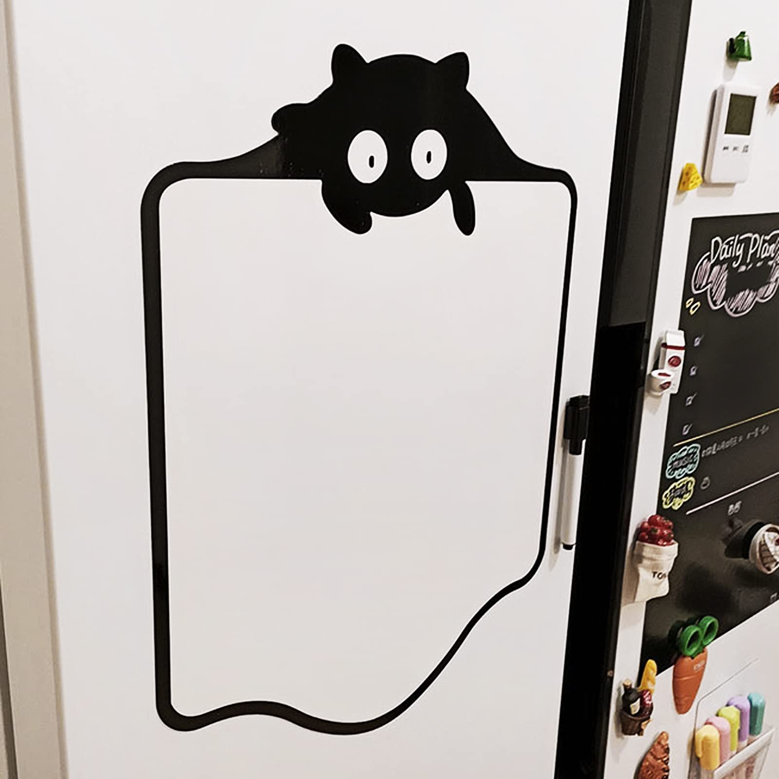 Calendrier Magnétique pour Frigo Bloc-Notes 40 x 30 cm pour Planification de Repas et Liste d'achats Tableau Aimanté Design Chat Noir