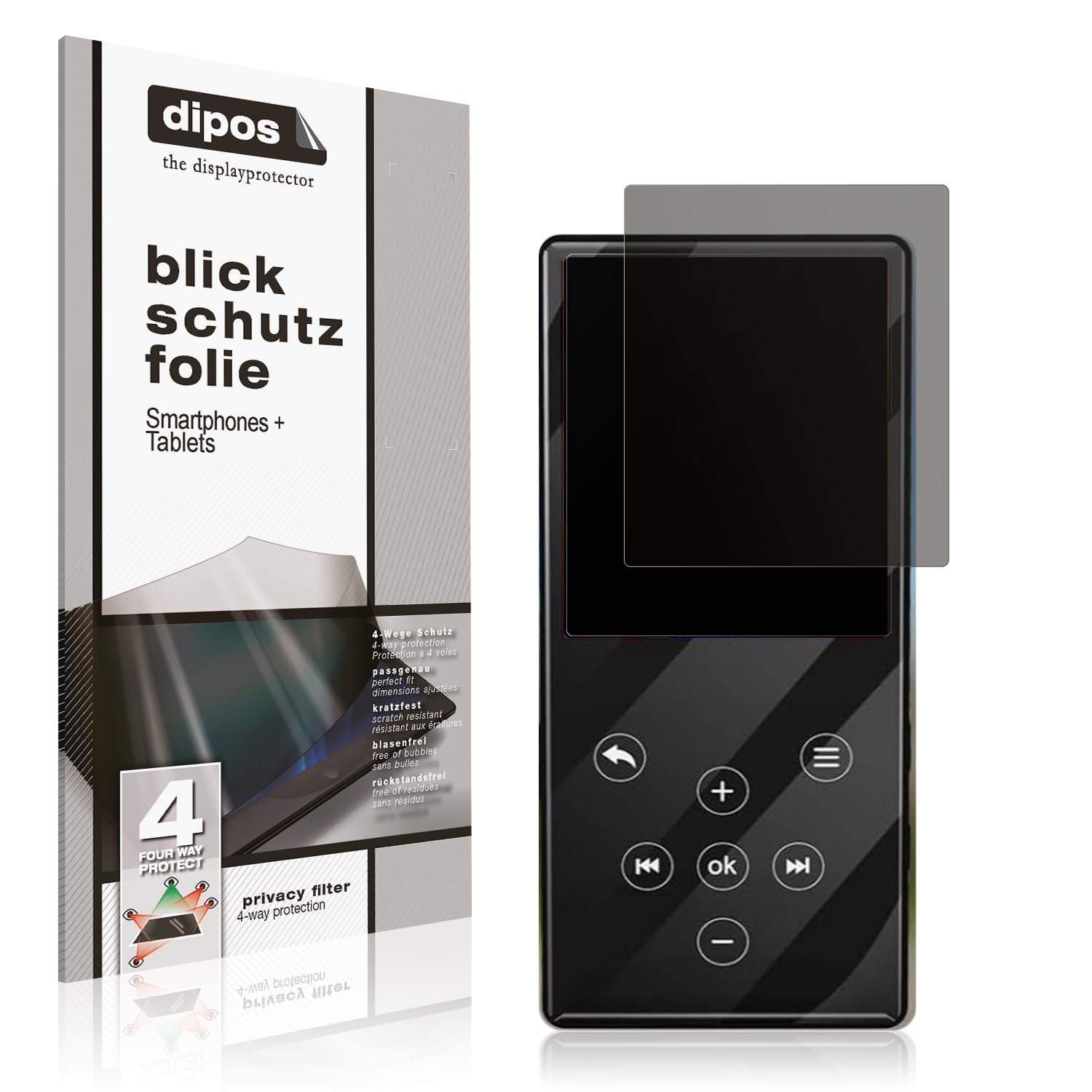 Protector de pantalla privacy dipos compatible con Gueray Q9 MP3-Player de alta gama 7