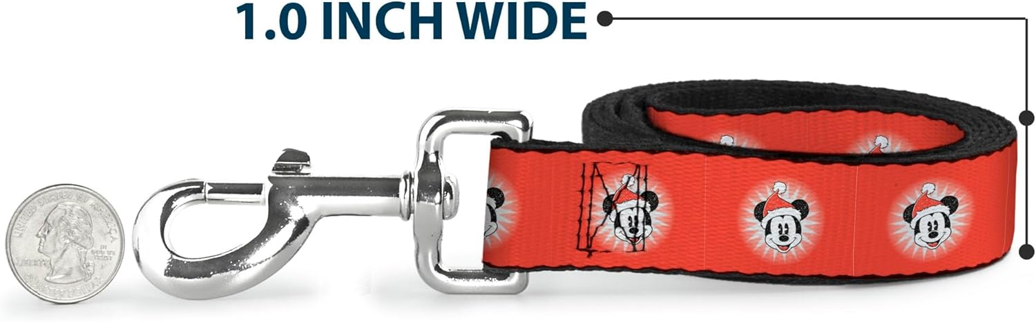 ディズニーペットリーシュ、犬用リーシュ、クリスマスホリデーミッキーマウスの顔スターバーストレッド、長さ4フィート、幅1.0インチ