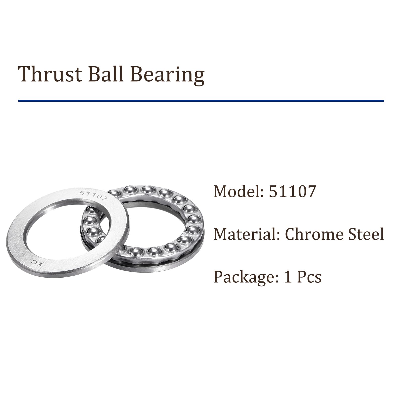 Kozelo 1pcs 51107 Thrust Ball Bearing - [35mm x 52mm x 12mm] Chrome Steel Miniature Thrust Bearing with Washer for Machine Tool Use